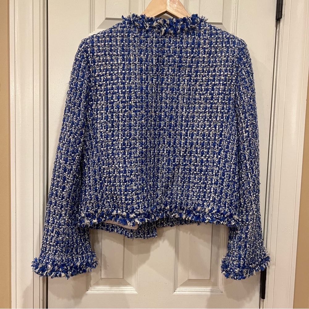 NWOT Alice and Olivia Women’s Kidman Tweed Jacket Blue/White Size Medium - Picture 5 of 7